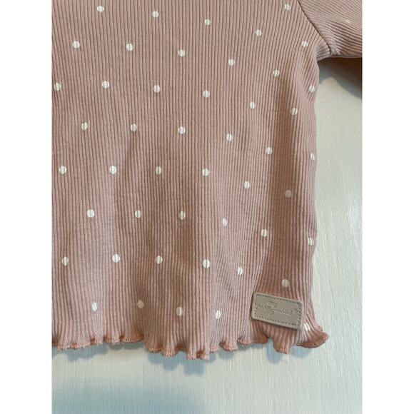 7 For All Mankind pink polka dot mock neck top long sleeve ribbed Size 12 mo - Picture 4 of 7